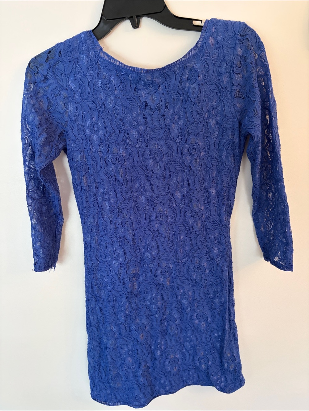 Royal Blue Lace Dress - Sheer Floral Knit